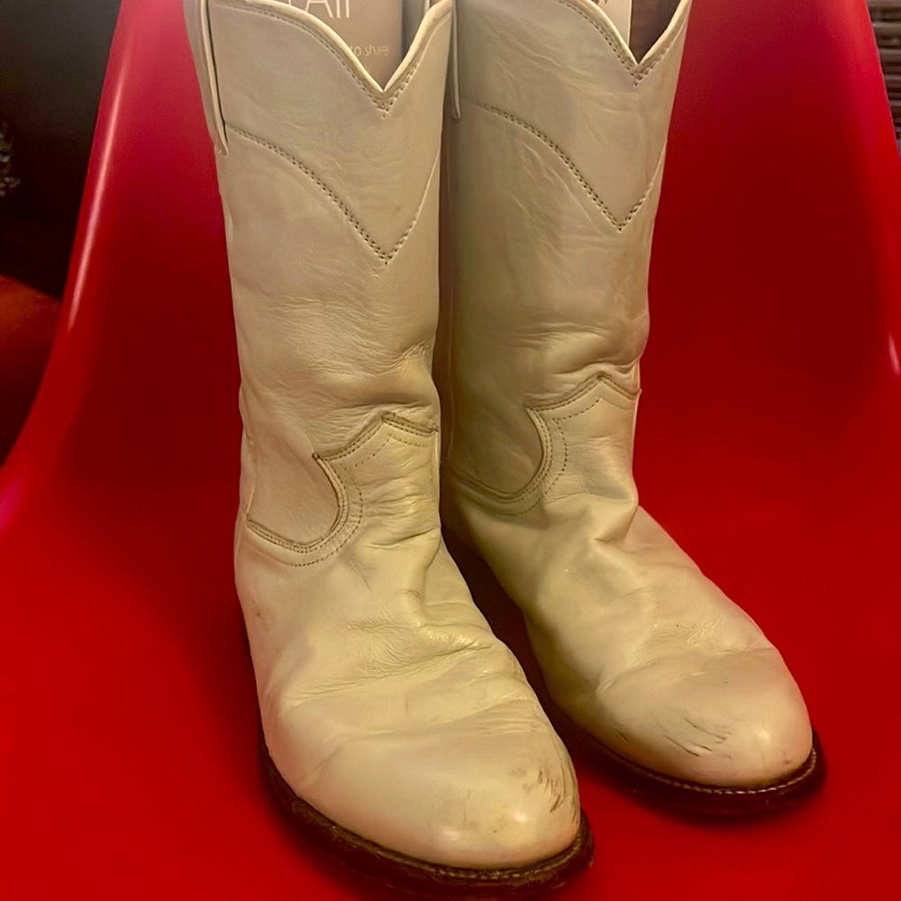 Vintage Justin white leather boots women size 8